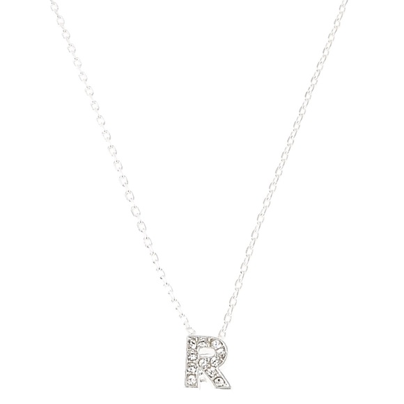Silver Embellished Initial Pendant Necklace - R - Picture 1 of 3